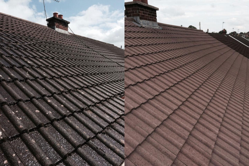 application of chemical treatment to roof tiles